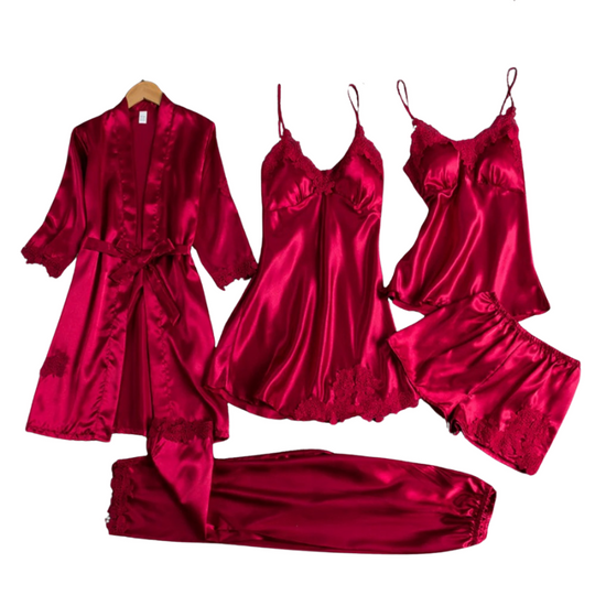 5-i-1 Satin Nattkläder Set