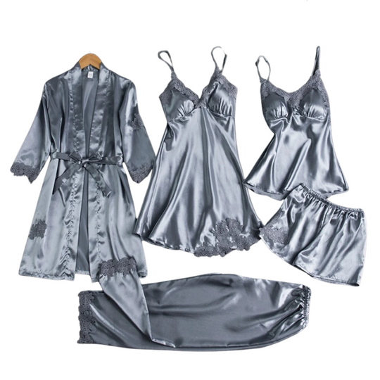 5-i-1 Satin Nattkläder Set