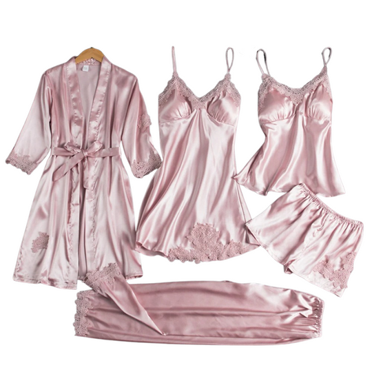 5-i-1 Satin Nattkläder Set