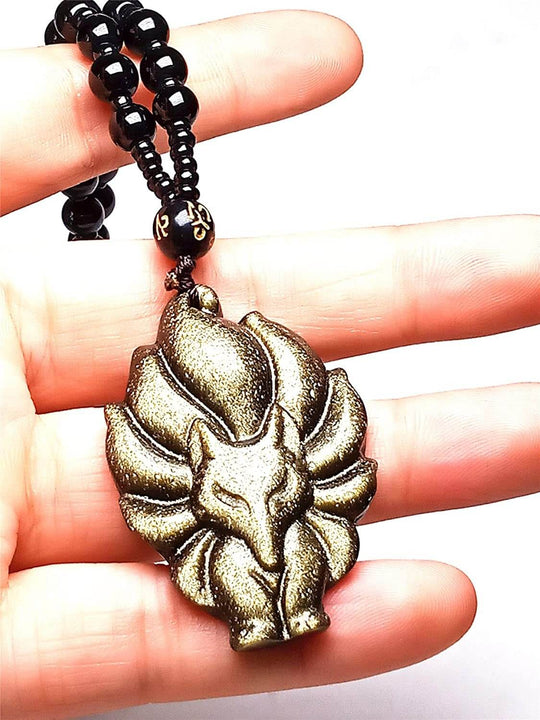 Obsidian Fox Spirit Amulett