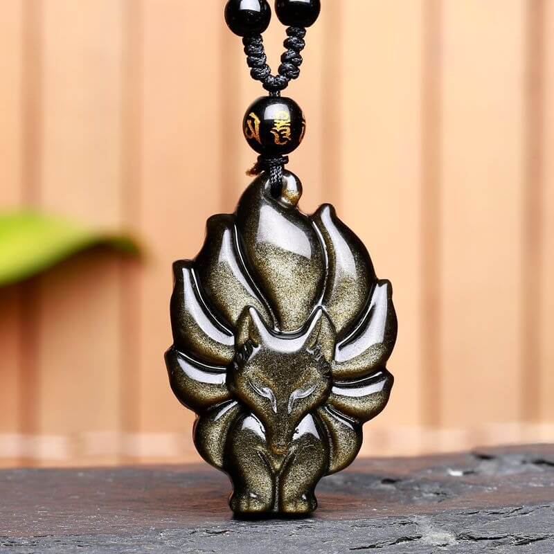 Obsidian Fox Spirit Amulett