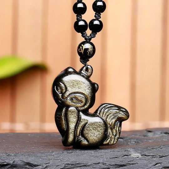 Obsidian Fox Spirit Amulett