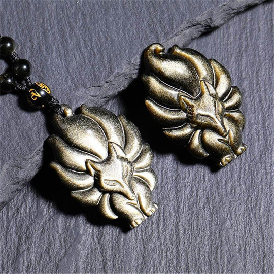 Obsidian Fox Spirit Amulett