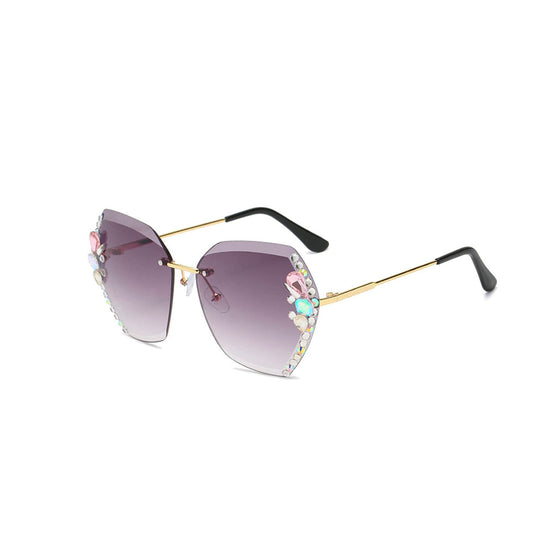 Frameless Gradient Lens Rhinestone Solglasögon