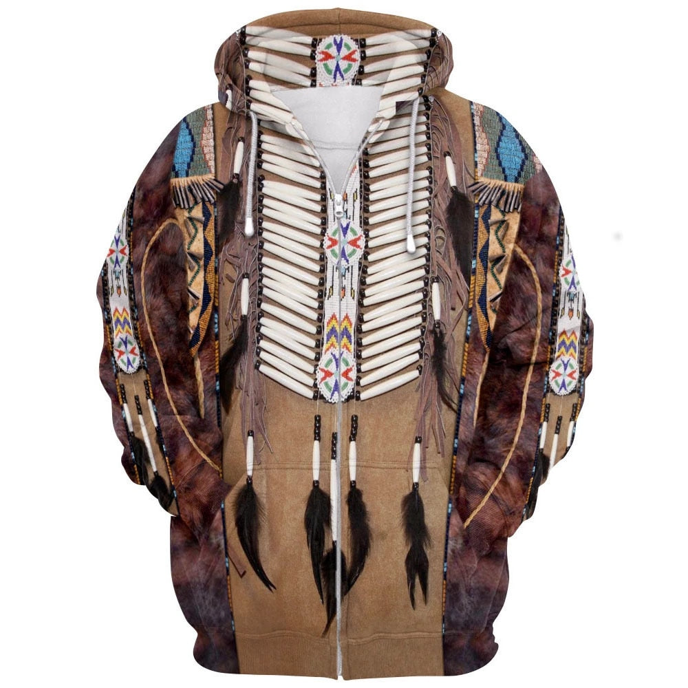 Amerikanska Infödda Varma Fleece Hoodies
