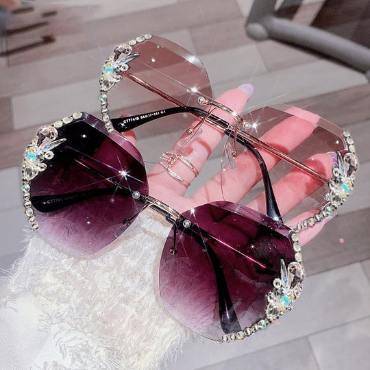 Frameless Gradient Lens Rhinestone Solglasögon