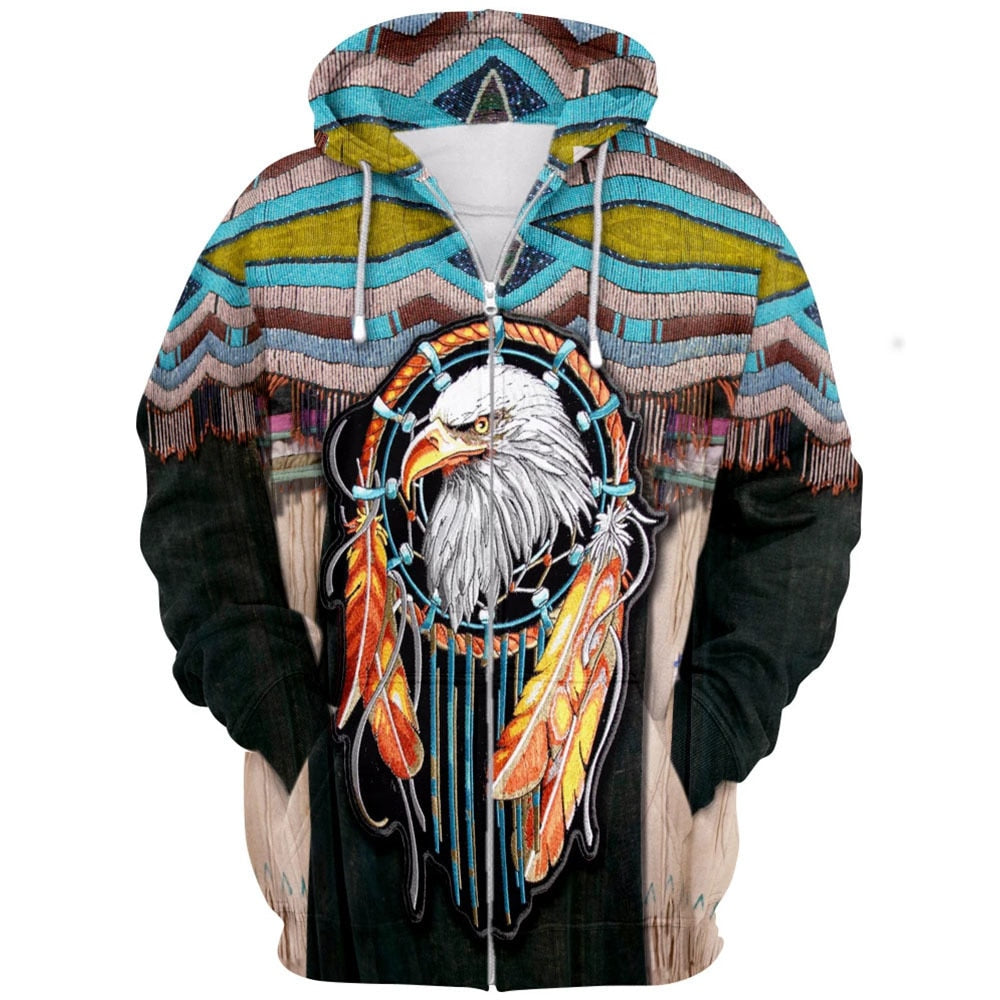 Amerikanska Infödda Varma Fleece Hoodies