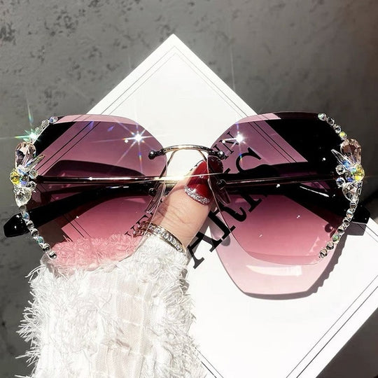 Frameless Gradient Lens Rhinestone Solglasögon