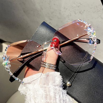 Frameless Gradient Lens Rhinestone Solglasögon