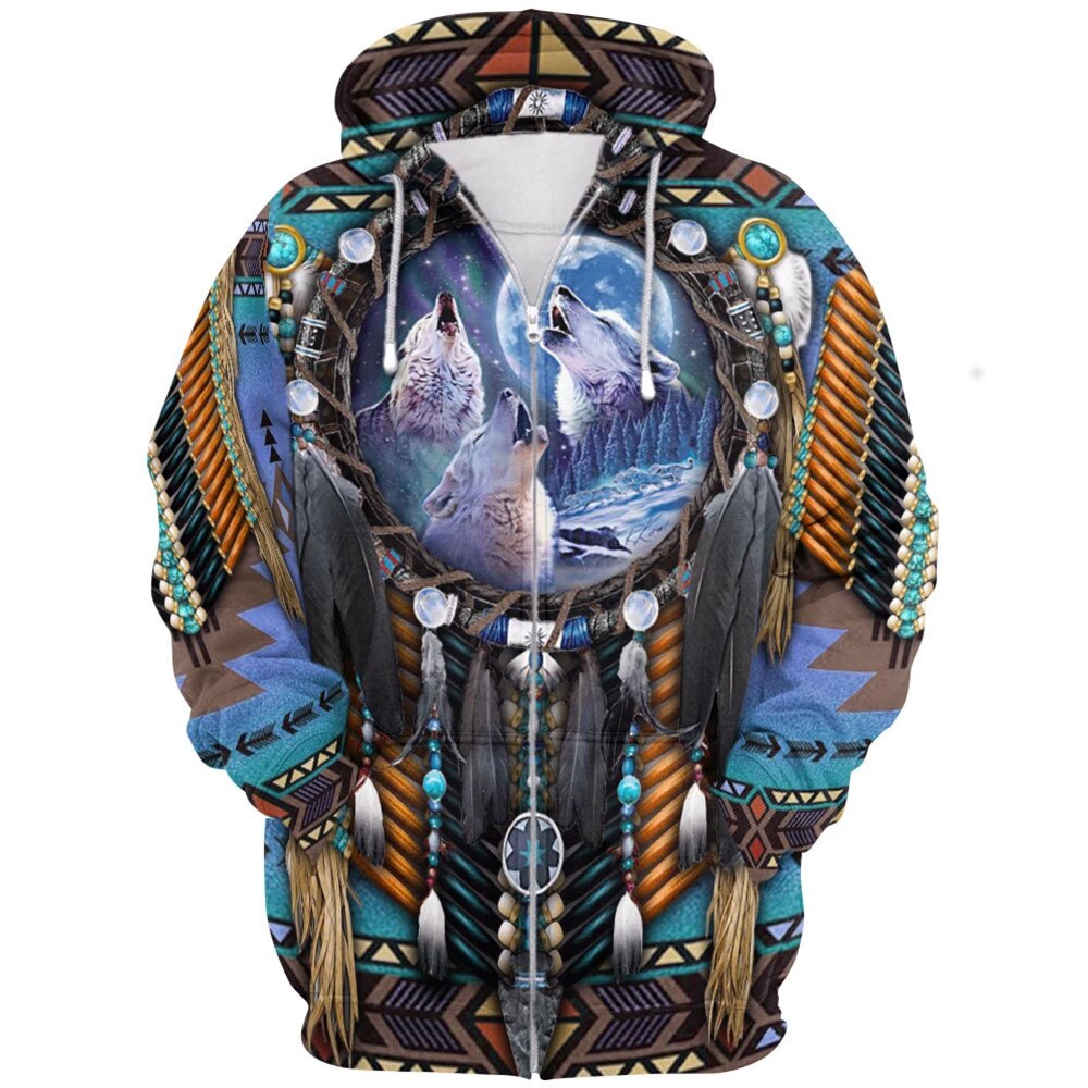 Amerikanska Infödda Varma Fleece Hoodies