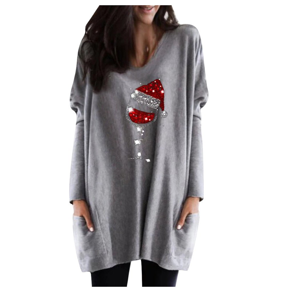 Vin & Santa Hat Casual Female Pullover
