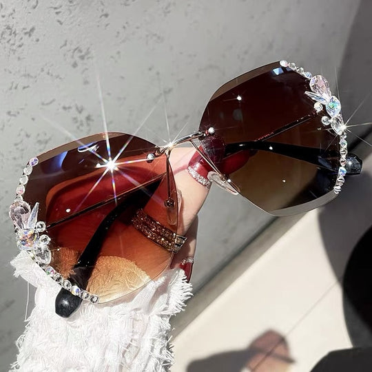 Frameless Gradient Lens Rhinestone Solglasögon