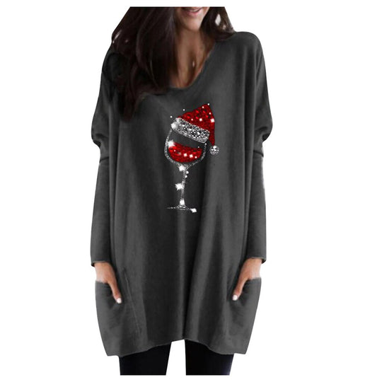 Vin & Santa Hat Casual Female Pullover