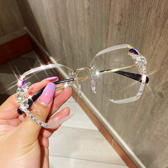 Frameless Gradient Lens Rhinestone Solglasögon