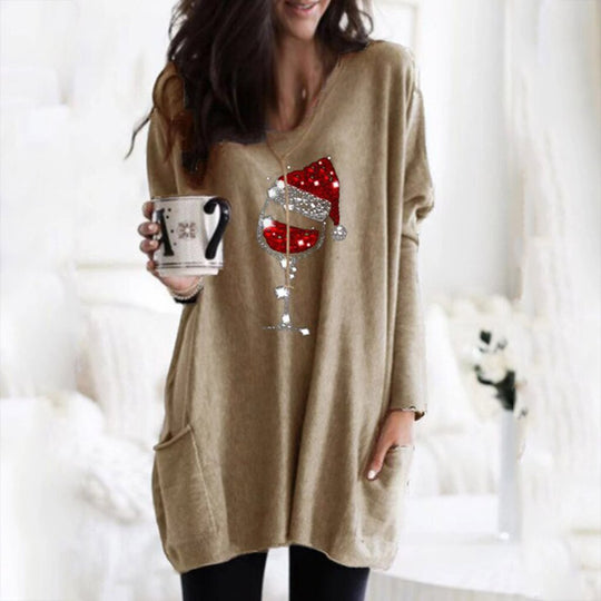 Vin & Santa Hat Casual Female Pullover