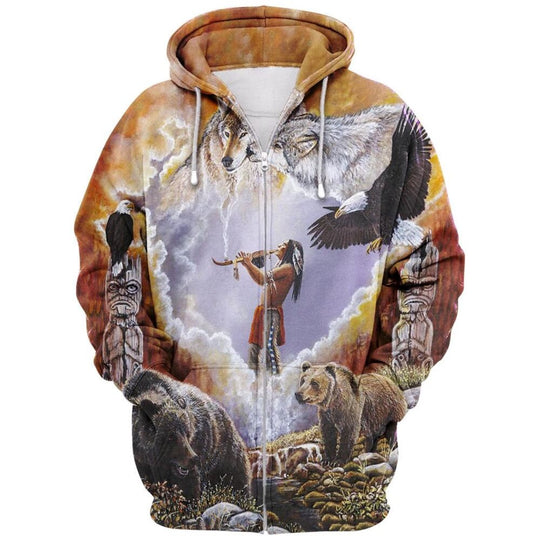 Amerikanska Infödda Varma Fleece Hoodies