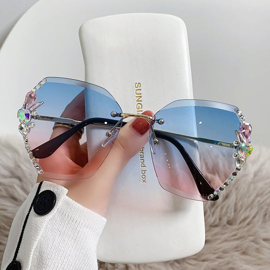 Frameless Gradient Lens Rhinestone Solglasögon