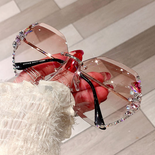 Frameless Gradient Lens Rhinestone Solglasögon